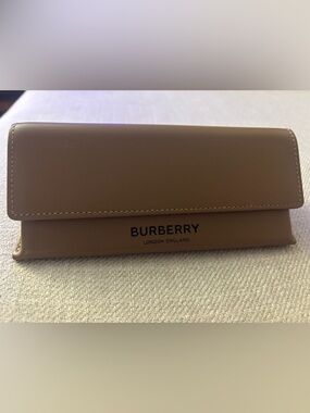 Burberry Tan Foldover Leather Glasses Case with Logo